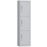 Armadio per Ufficio in Acciaio a 3 Porte Indipendenti con Serratura e 2 Chiavi, 45x38x180 cm, Grigio Chiaro