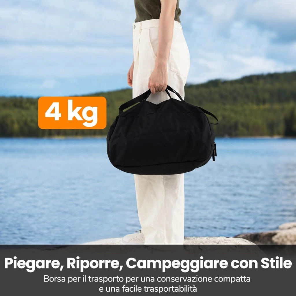 2-in-1 Brandina da Campeggio, Letto Pieghevole e Portatile con Estensori per Gambe, Tasca Laterale e Borsa da Trasporto, Lettino Regolabile in Altezza per Viaggio e Spiaggia, Portata 15 kg