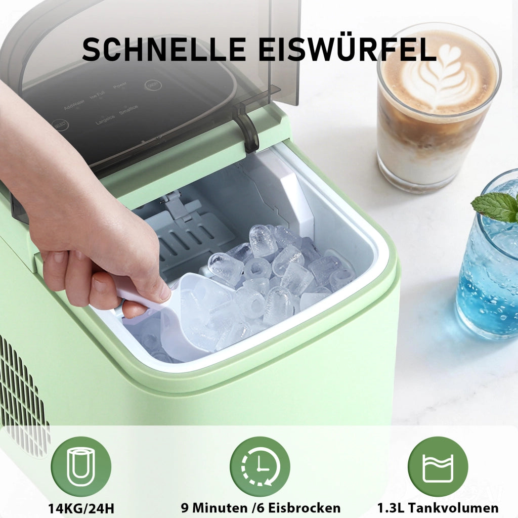 ZMH Macchina per il ghiaccio verde capacità 1.3L 9 cubetti di ghiaccio in 6 minuti 14 kg/24 ore silenzioso per cucina