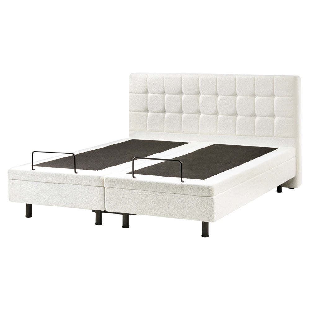 Letto matrimoniale Tessuto bouclè bianco sporco Elettrico Regolabile 160 x 200 stile moderno