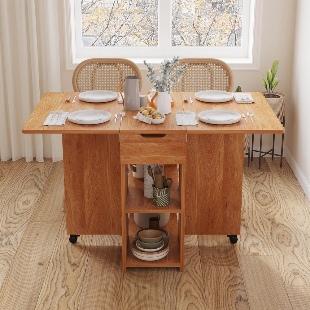 Tavolo da Pranzo Pieghevole Salvaspazio Legno 2 Ruote Casa Ufficio 120x77x75cm