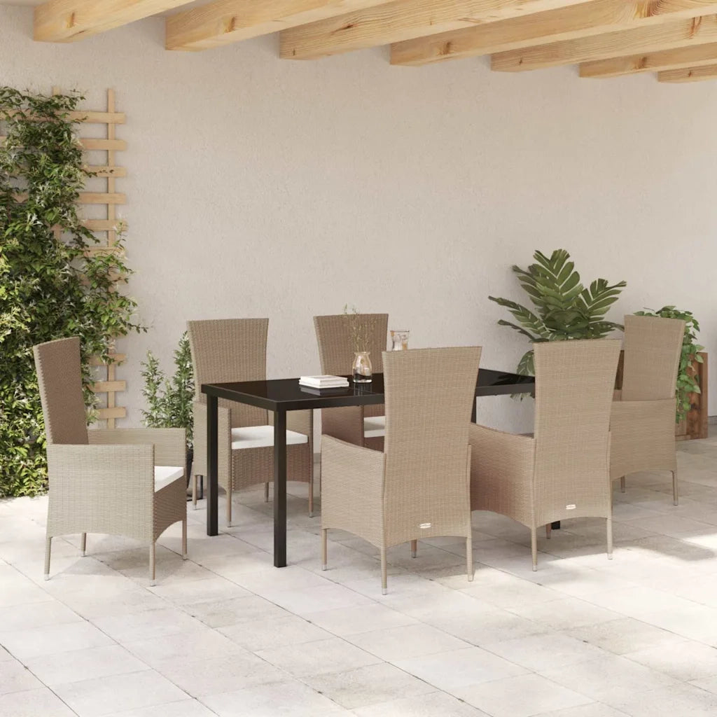 Set da Pranzo per Giardino con cuscino 7 pcs Beige polyrattan