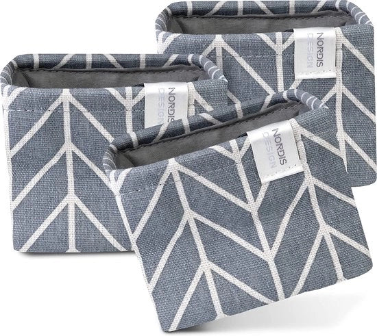 Set di 3 Piccoli Contenitori di Stoffa per Bagno, Cucina e Ufficio - Grigio