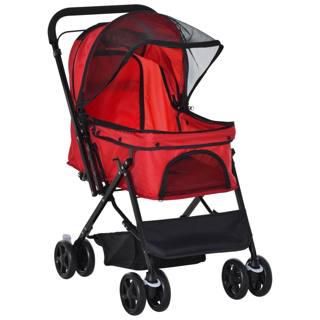 Carrello pieghevole con grande cesta per piccoli cani, cappottina regolabile, finestre in rete, in poliestere rosso