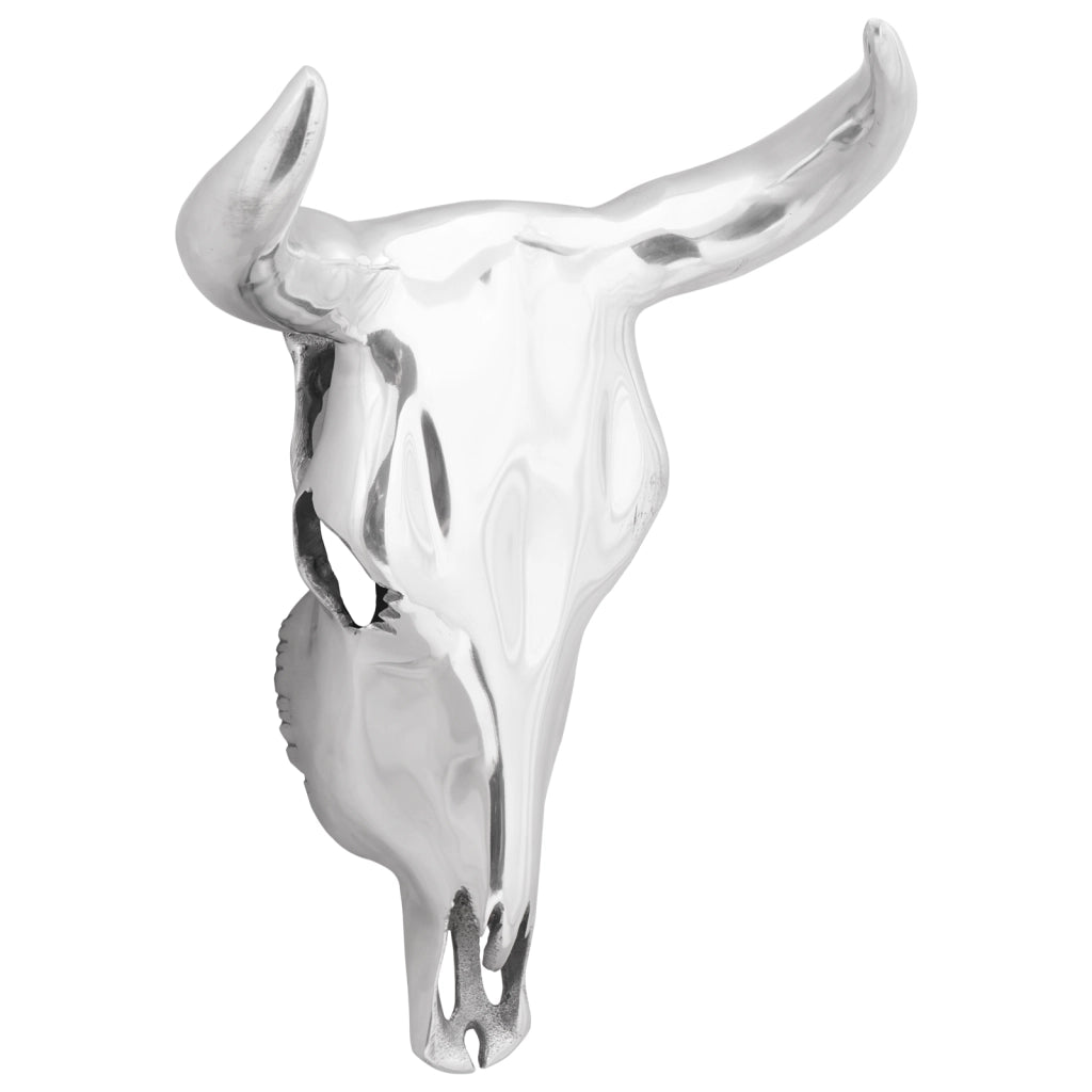 Teschio di Toro da Muro Argento 34x13x53 cm Alluminio