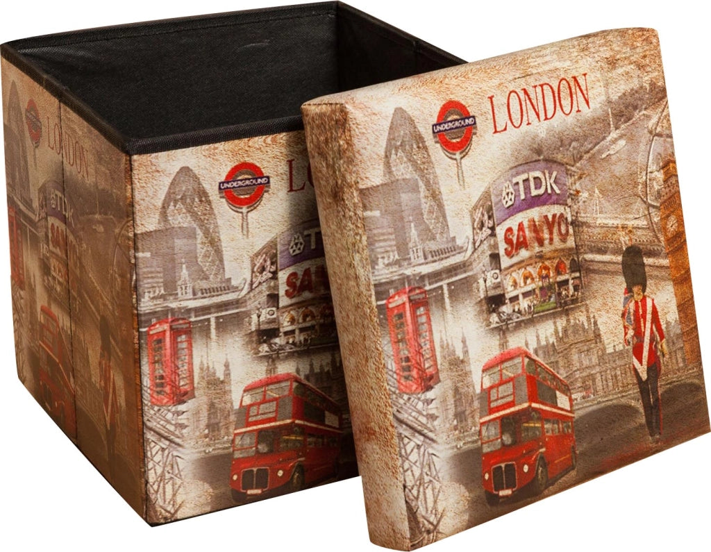 Biscottini Pouf contenitore richiudibile in ecopelle London Praticissimo 32x32x32