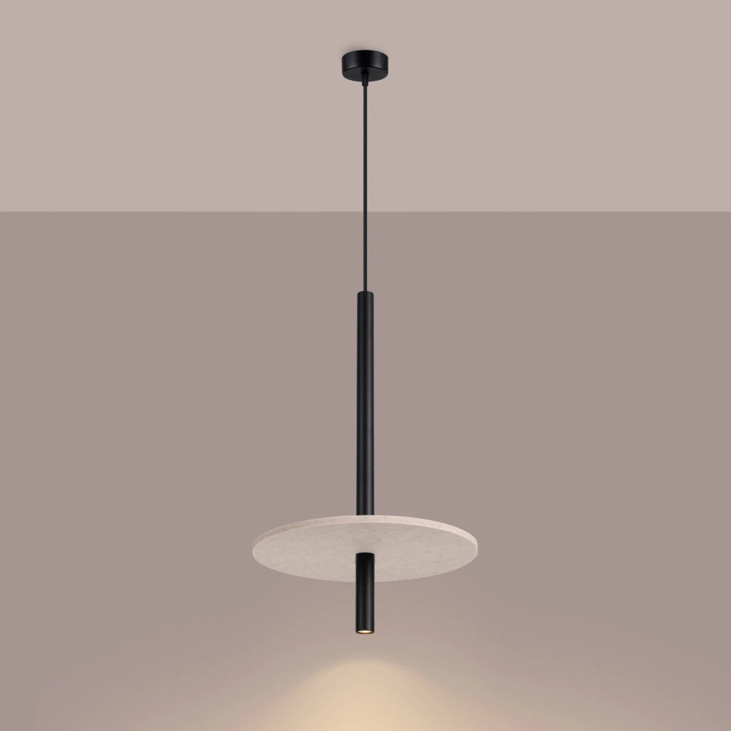 Sospensione TESSIO nera con disco in feltro beige G9