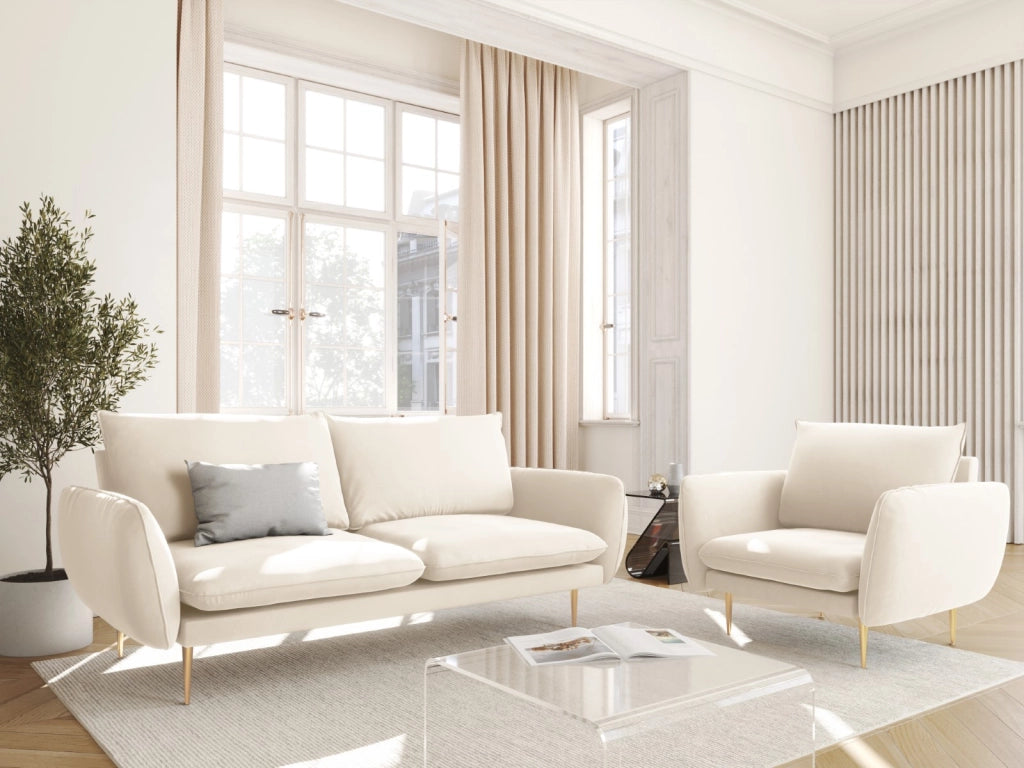 Cosmopolitan Design - Divano "Vienna" 2 posti in velluto beige chiaro 