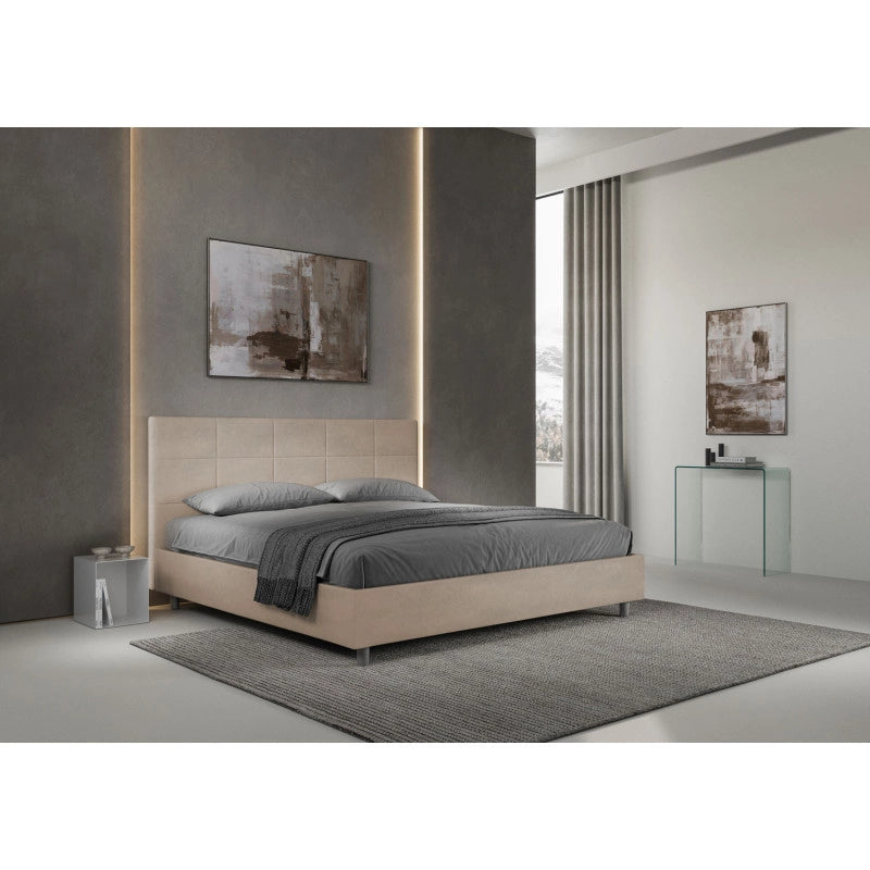 Letto imbottito Matrimoniale 180x200 cm Mika - Senza rete,Microfibra,Sabbia