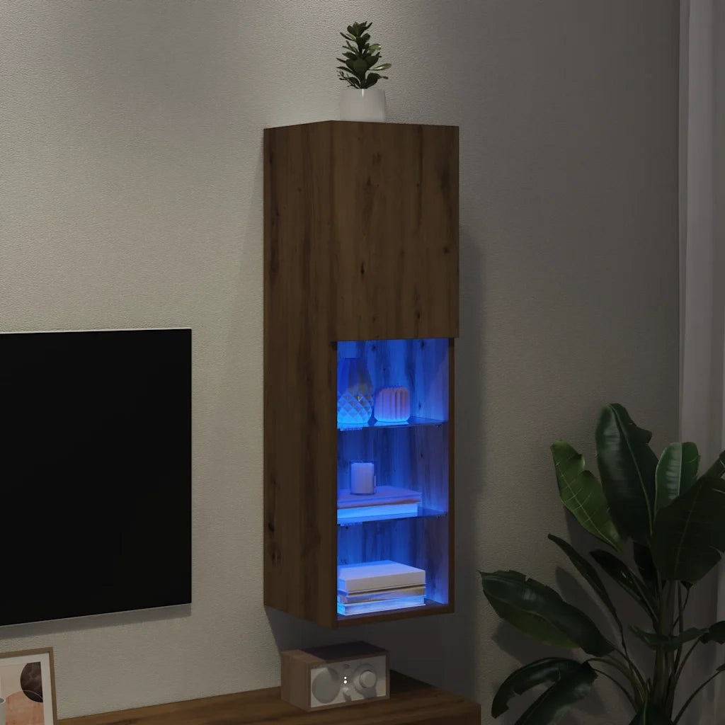 Mobile TV con Luci LED Rovere Artigianale 30,5x30x102 cm 857678