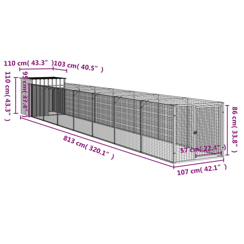 Cuccia per cani con cortile luminoso 110 x 813 x 110 cm grigio 02_0043493