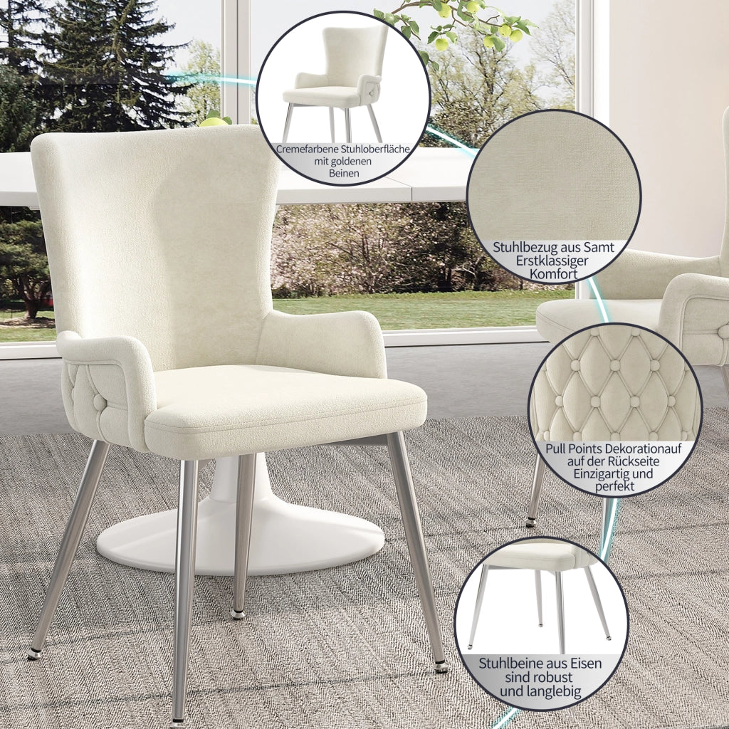 Chaise da pranzo in velluto set da 2 con gambe in metallo per soggiorno e camera da letto beige argento