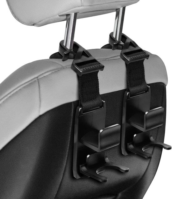 Accessori auto interno universali per organizzare borse, portafogli, giacche, ombrelli e bottiglie d'acqua.