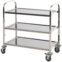 Carrello da Cucina 3 Ripiani Aperti 4 Ruote Omnidirezionali con 2 Freni Cuscinetti Anti-Collisione in Acciaio Inossidabile 430 Argento 90.5x50.5x88.2cm