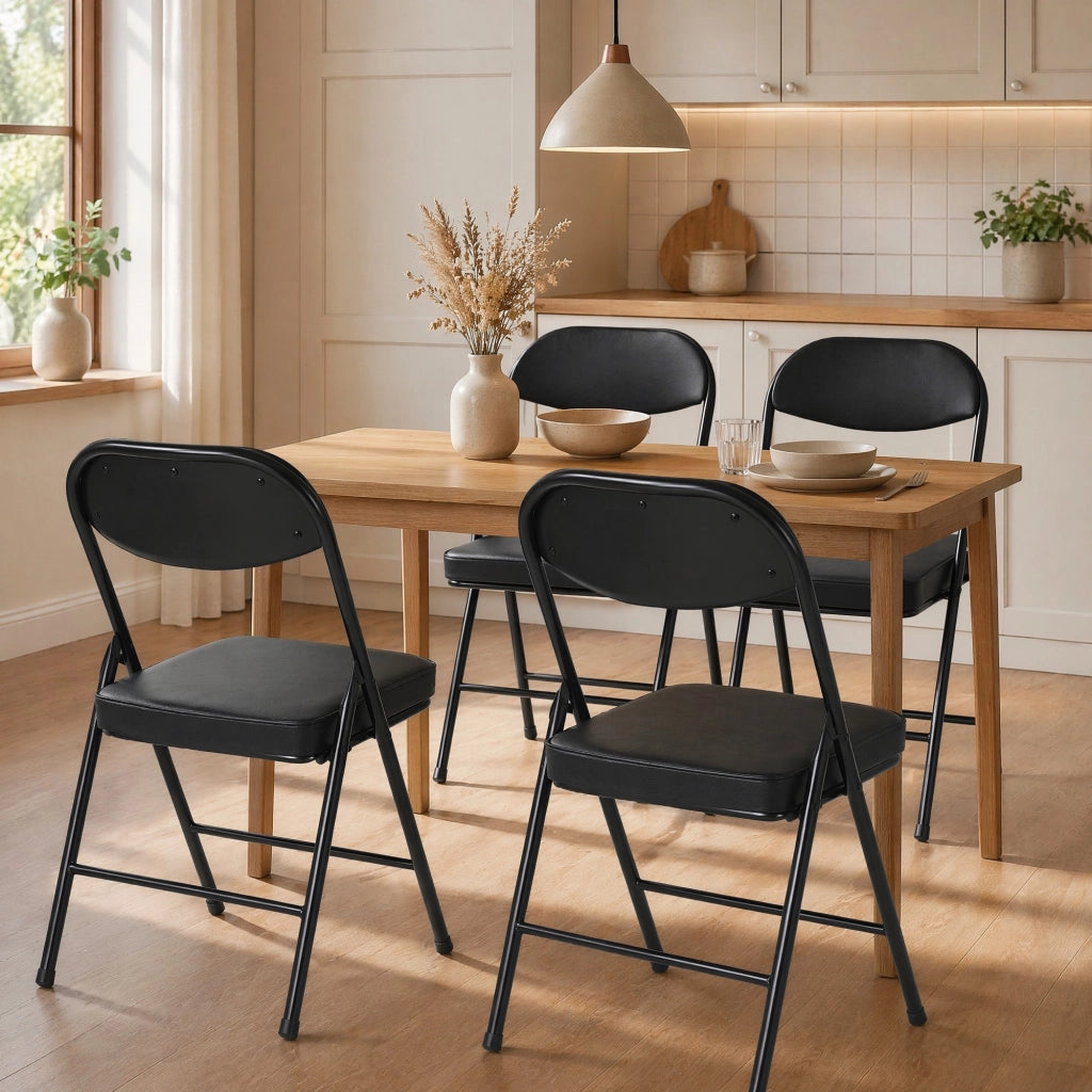 SEDIA PIEGHEVOLE Set da 4 con seduta imbottita, acciaio, Nero