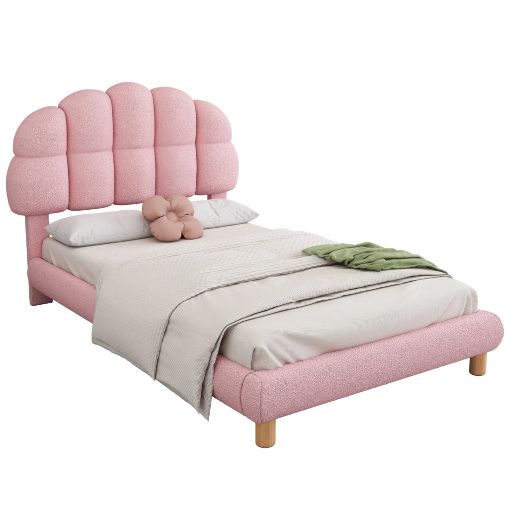 Letto singolo 90x200 cm con testiera regolabile; boucl茅; rosa