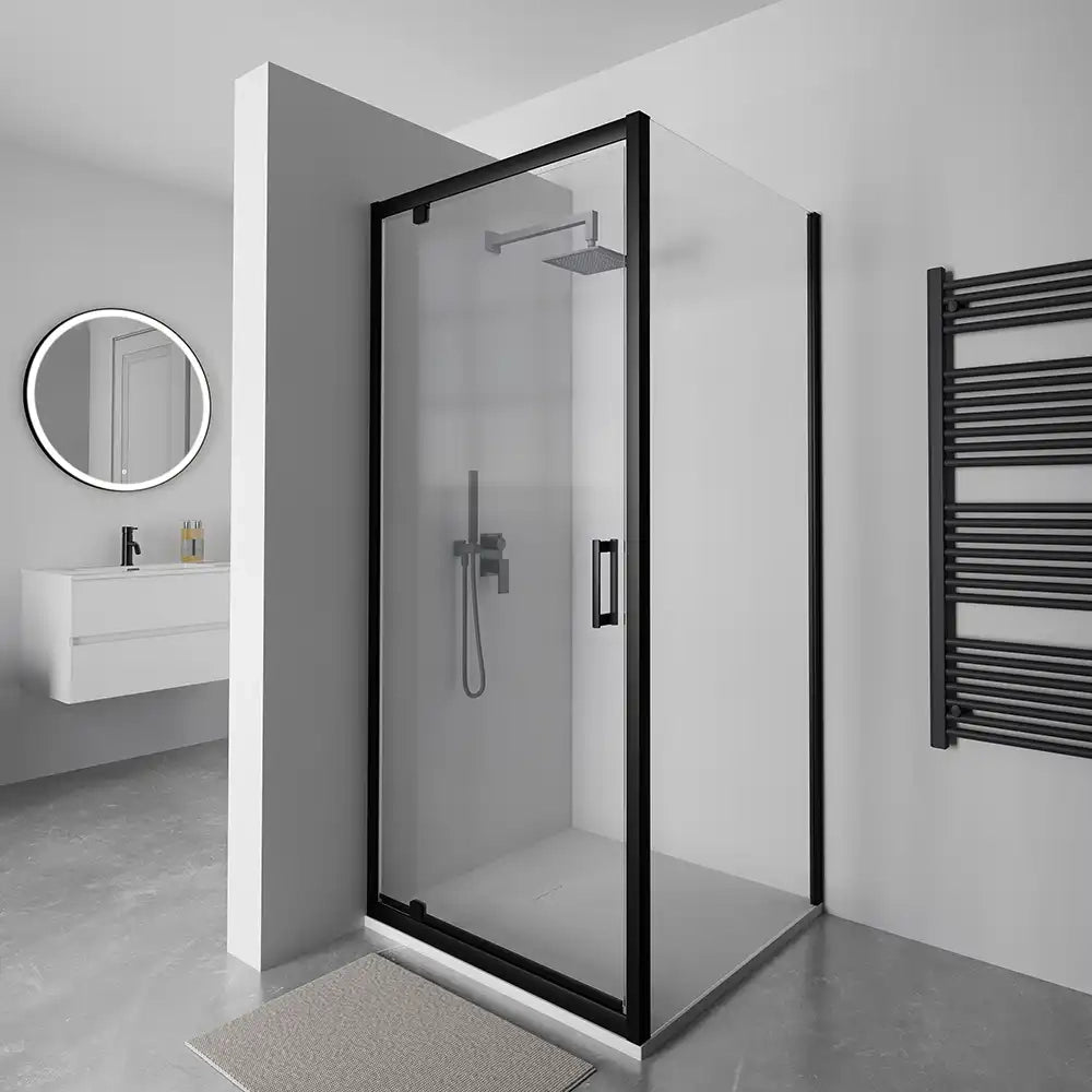 Box doccia 80x80 cm apertura a battente profili neri vetro 6mm trasparente | Apulia