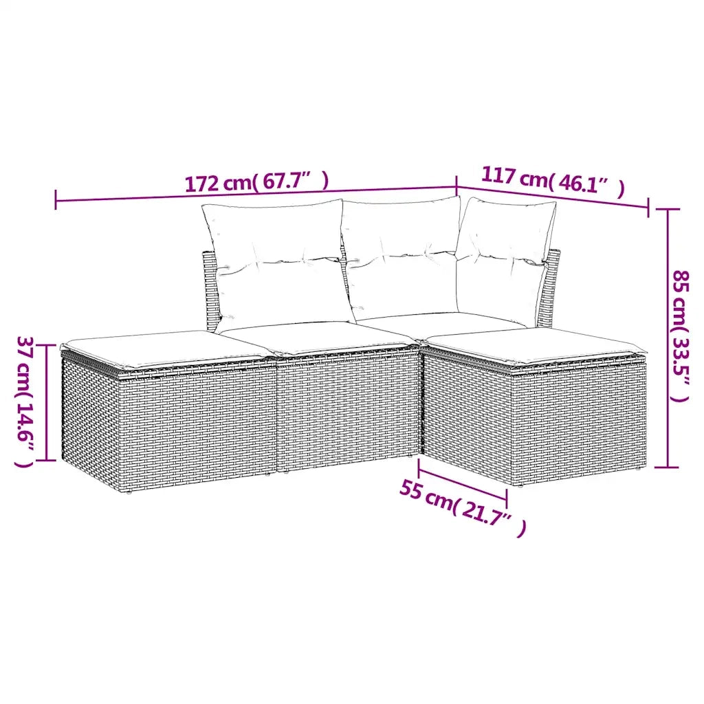 Set Divani da Giardino 4 pz | Set Salotto da Giardino con Cuscini Nero in Polyrattan