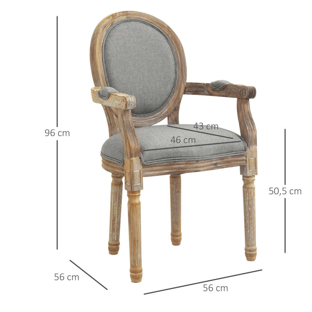 Sedia da Pranzo Medaglione Stile Luigi XVI ¨C Xylo ¨C Legno Massivo Patinato Tessuto Lino Grigio