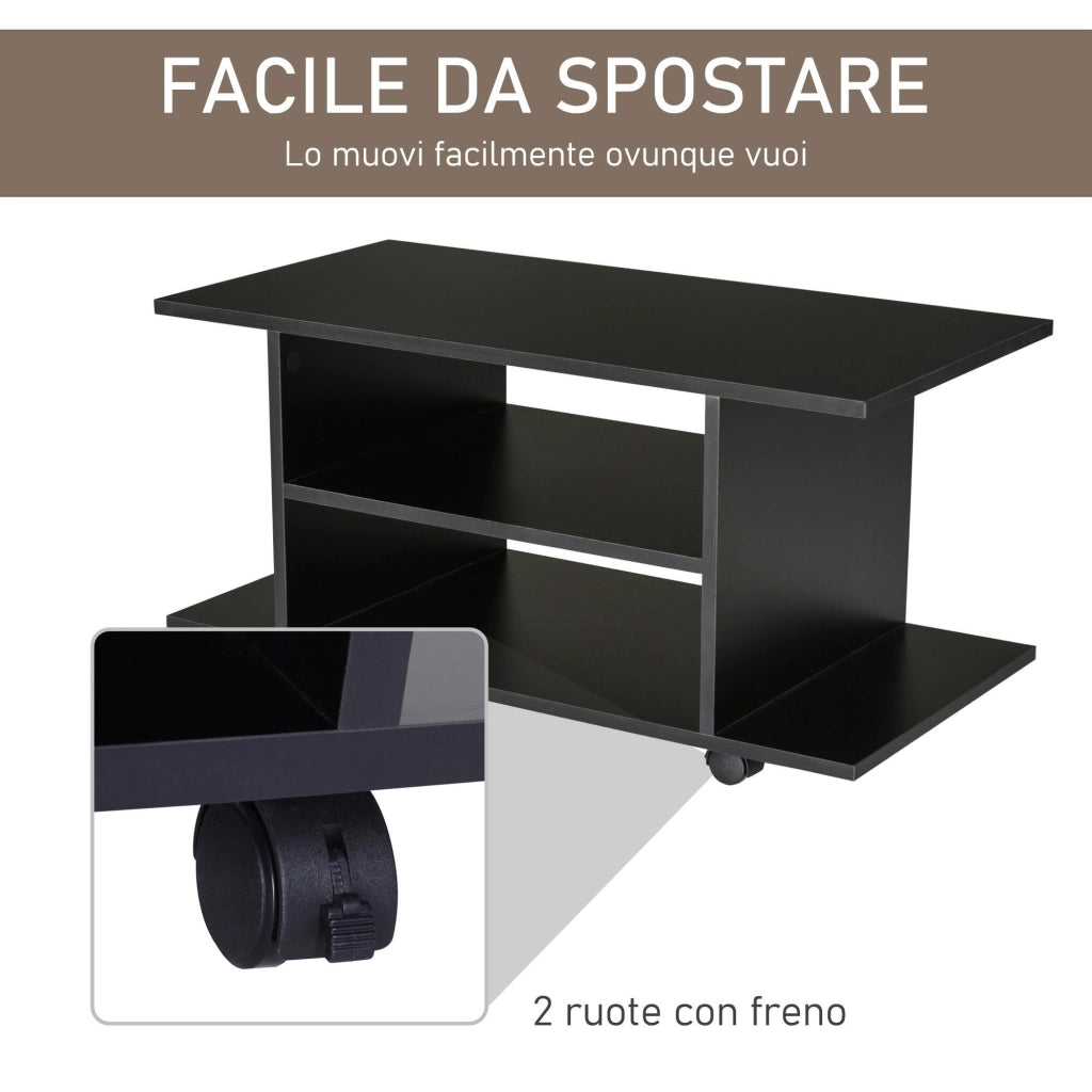 EasyComfort Mobile TV Moderno con Ripiani, Mobiletto Porta TV da 42" con Ruote Girevoli a Freni, 2 Piccolo Ripiani Laterali per Soggiorno e Camera da Letto, 80x40x40 cm, Nero