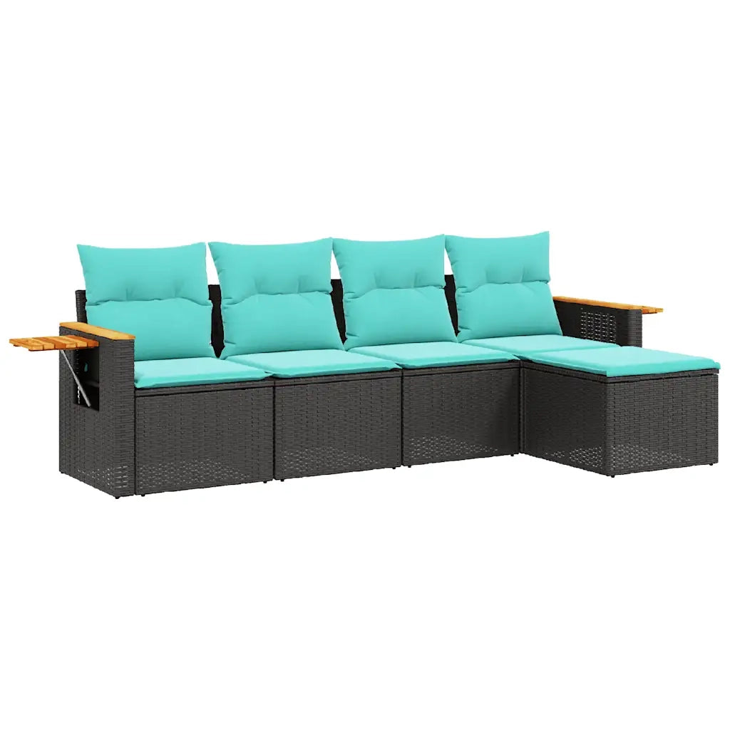 Set Divani da Giardino 5 pz con Cuscini Nero in Polyrattan 3226757