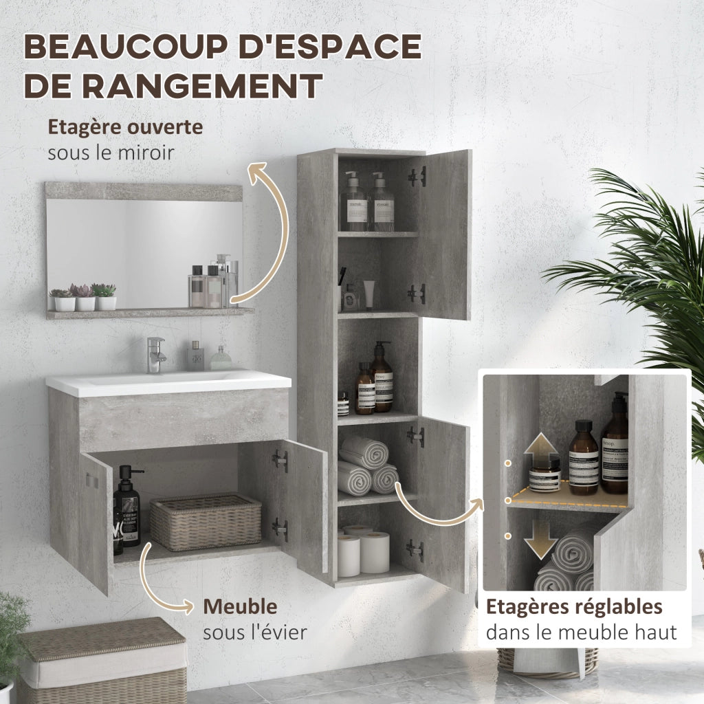 Set Bagno 4 Pezzi ¨C zephmum ¨C Grigio con Specchio e Mobile Sospeso
