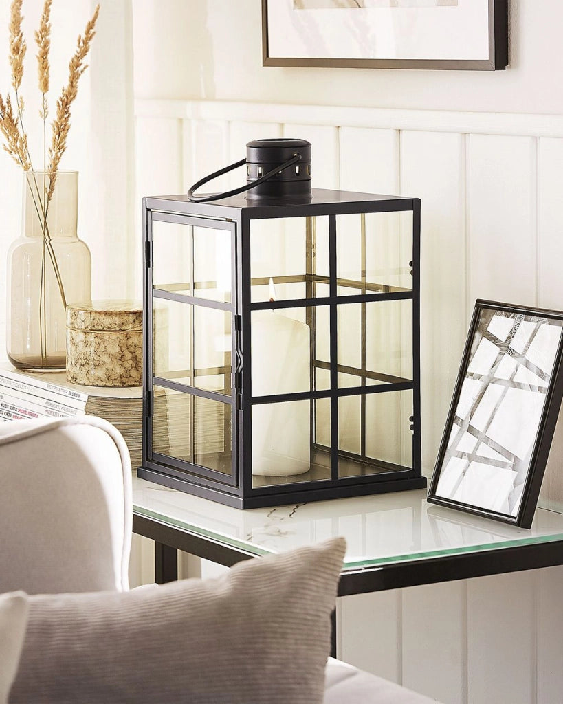 Lanterna in metallo Nero da 27 cm da parete in vetro con maniglia decorato scandinavo