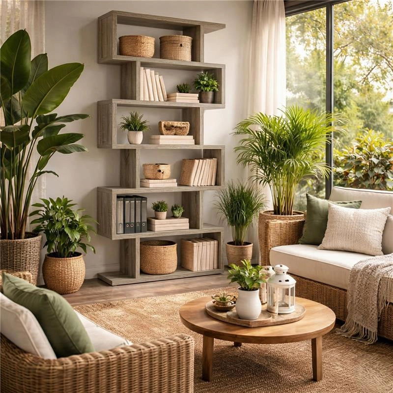 LIBRERIA ALANA CON 6 RIPIANI SFALSATI IN DESIGN MODERNO NATURALE 80 X 23,5 X H190,5 CM