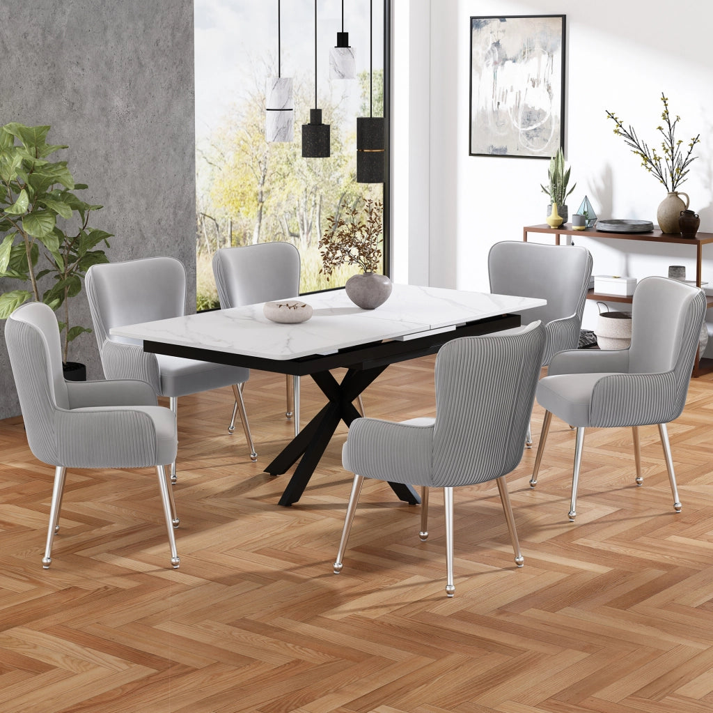 Set di 2 sedie da pranzo in velluto grigio con braccioli e gambe in metallo