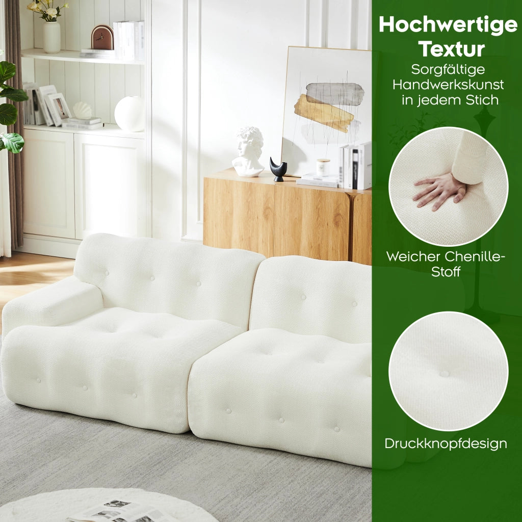 Divano 2 posti modulare con seduta profonda design curvo senza montaggio braccioli in chenille beige 224 × 104 × 66 cm