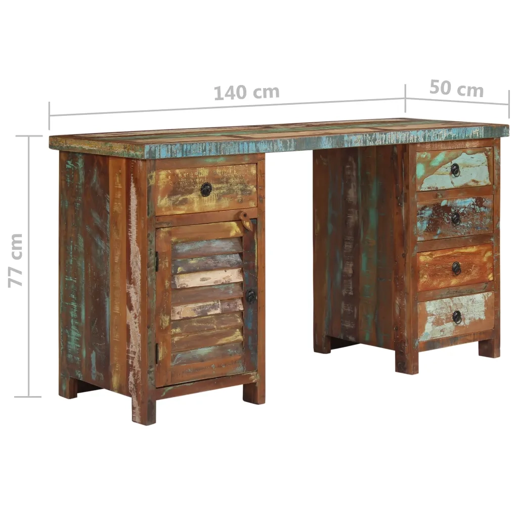 vidaXL Scrivania a Colonna in Legno Massello di Recupero 140x50x77 cm