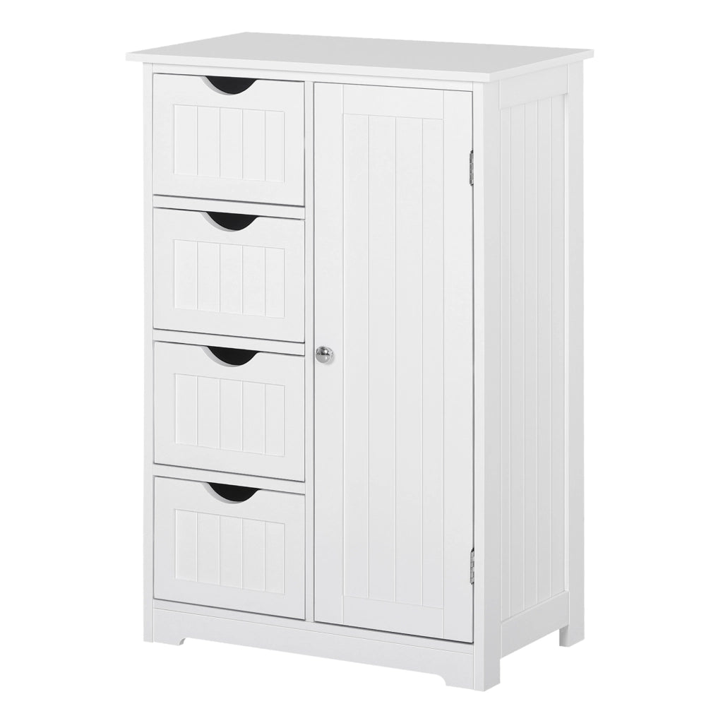 Mobile da Bagno con Anta, 4 Cassetti e Ripiano Regolabile ¨C zephmum ¨C 56x30x83 cm Bianco