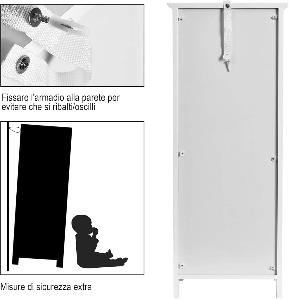 Armadio da Terra per Bagno, Mobile Armadietto con Cassetto, in MDF (E1) di Alta Qualità (Bianco)