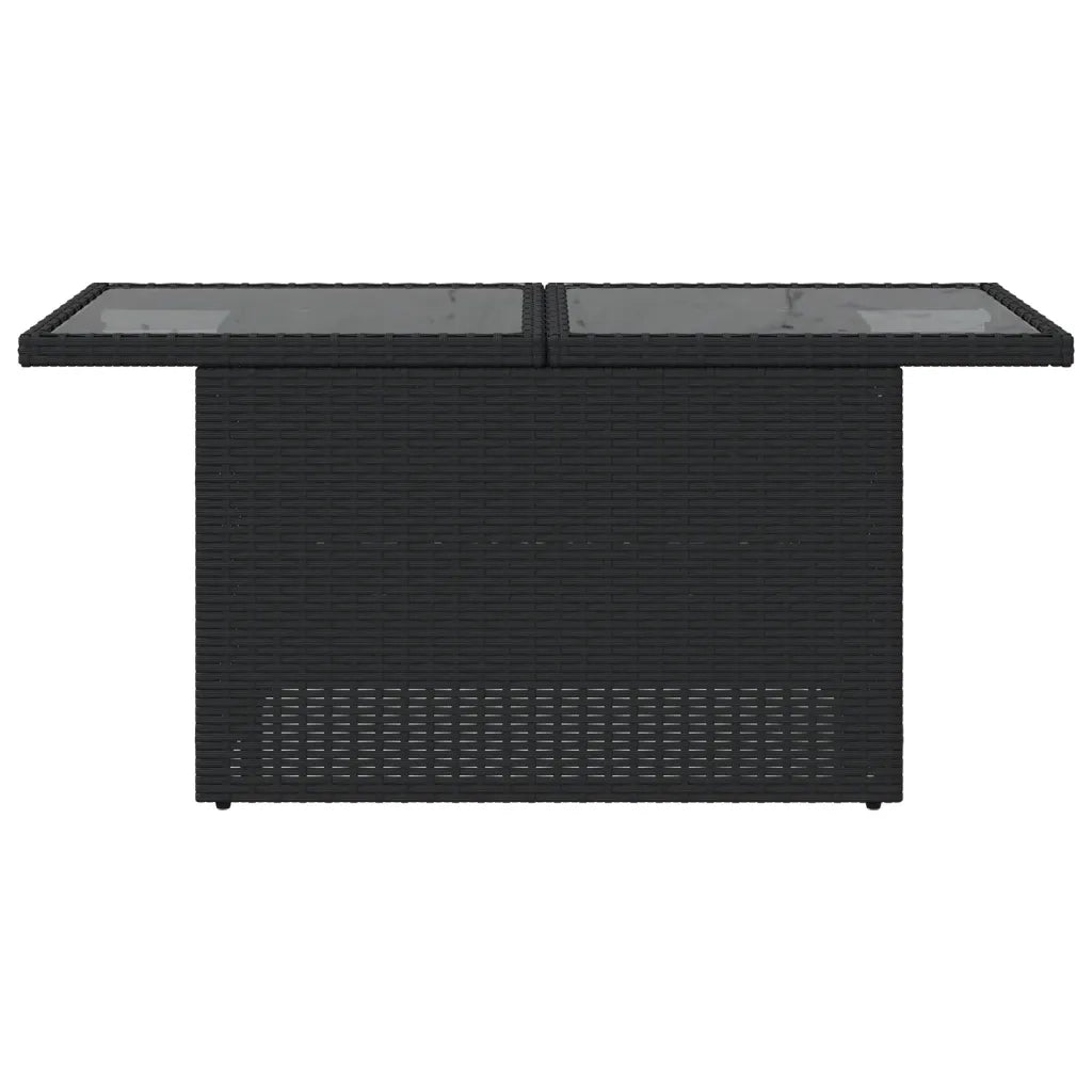 Tavolo da Giardino | Tavolino da esterno Piano in Vetro Nero 100x55x73 cm Polyrattan