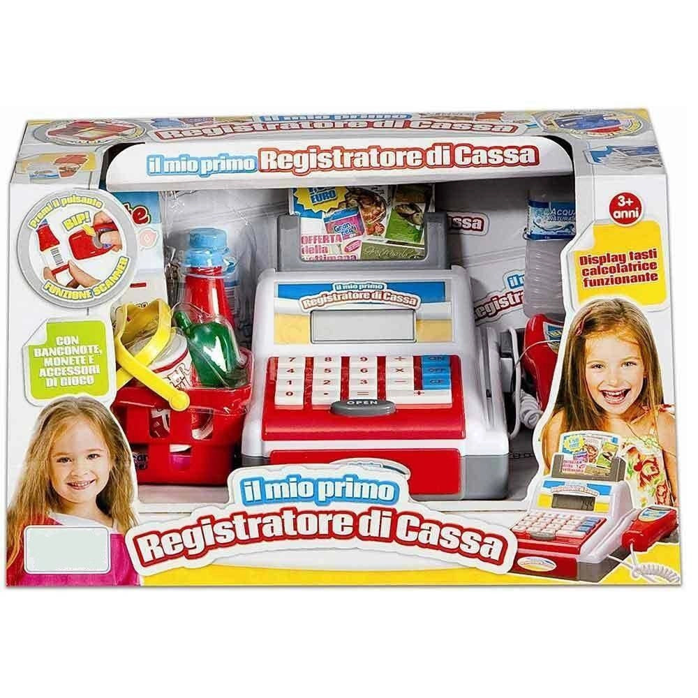 Trade Shop - Registratore Cassa Giocattolo Bambini Scanner Calcolatrice Accessori Gioco Spesa -