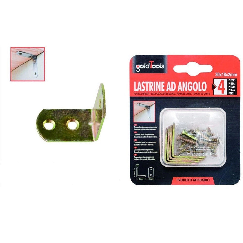 Trade Shop - Set 4pz Lastrina Lastrine Ad Angolo Forma L 30x18x2mm Con Viti Per Mobili 91216 -