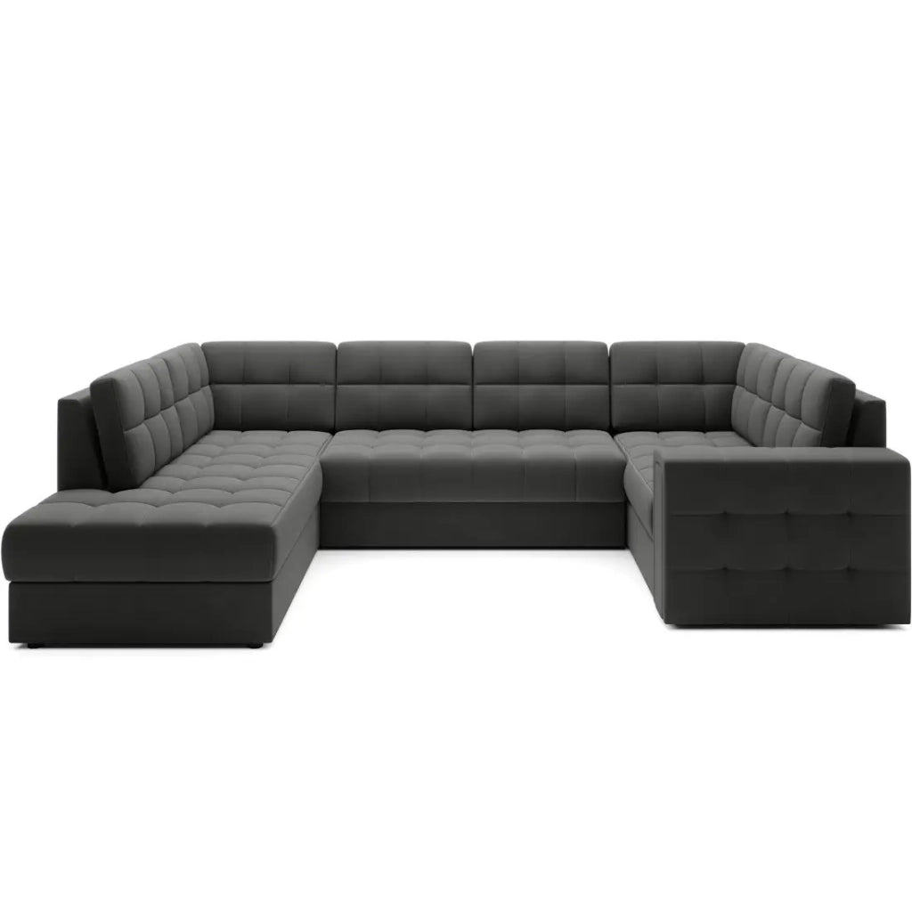 Divano angolare convertibile MONTEZA grigio scuro sinistro 299 cm con baule e letto