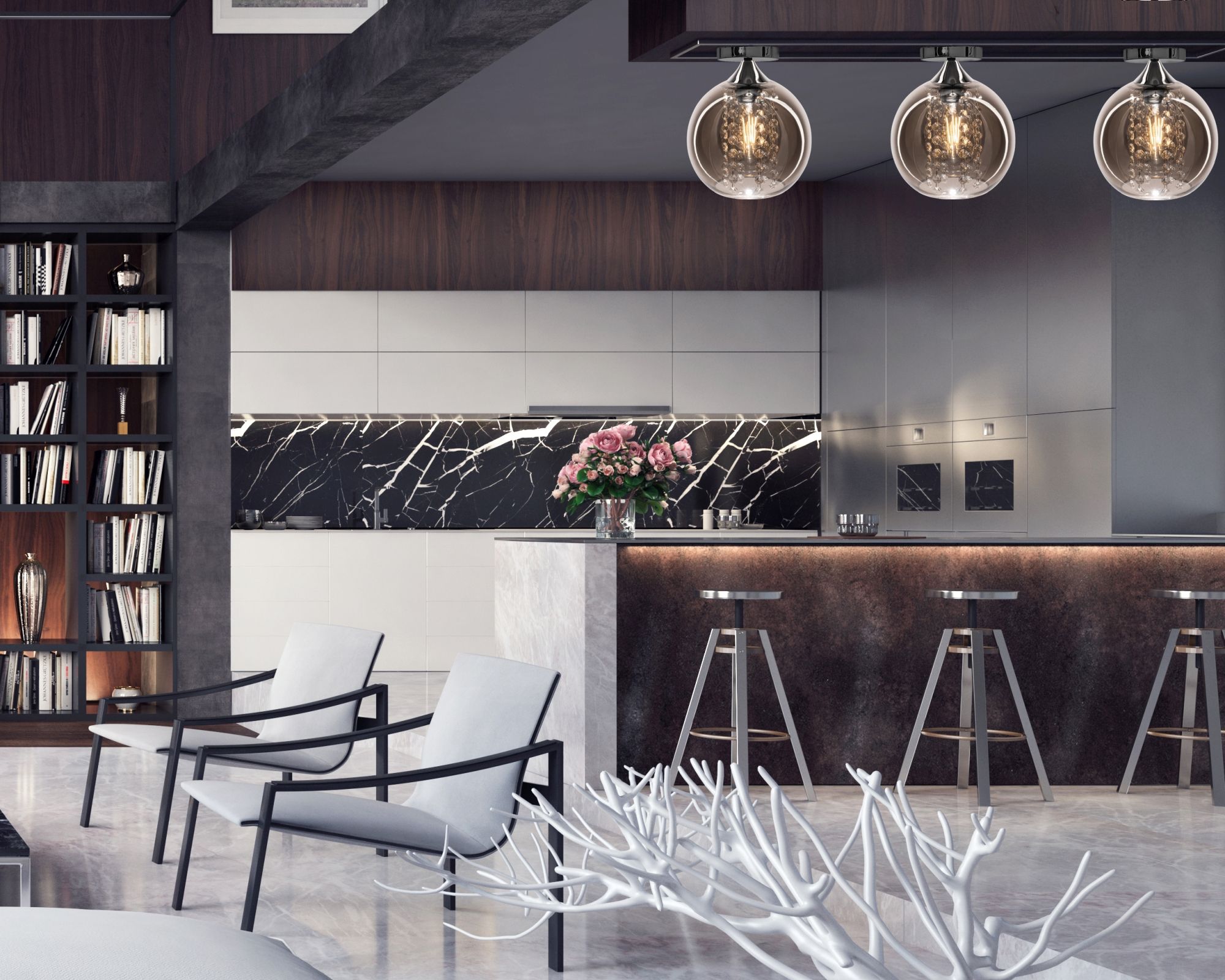 Lampada Pensile Di Vetro Rispecchiato Con Cristalli APP599-1C