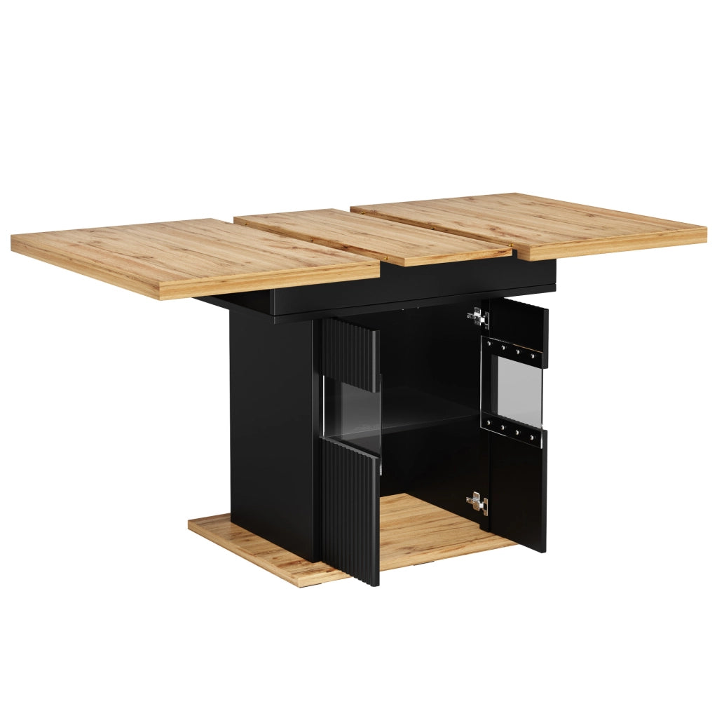 Tavolo allungabile con vano contenitore e illuminazione LED; 110/140x80x76 cm; MDF e metallo; nero