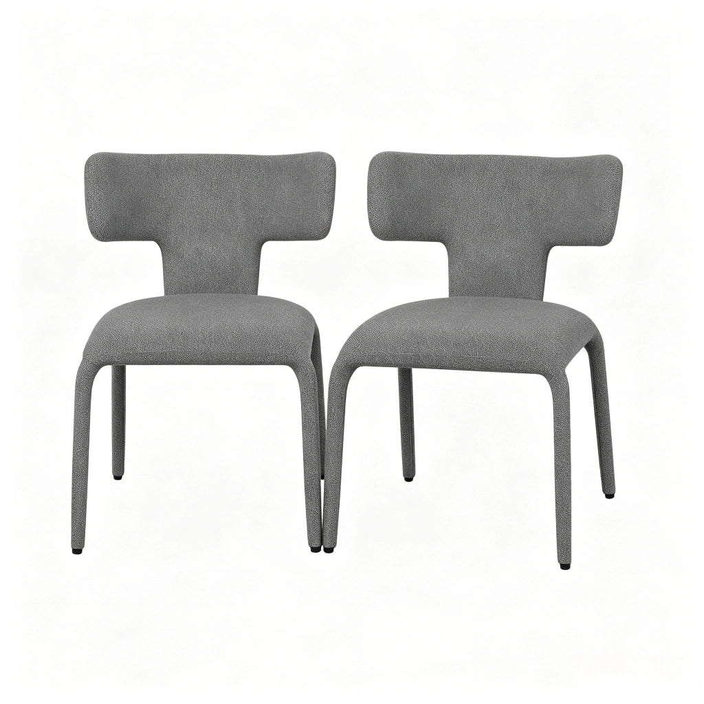 Set di 2 sedie moderne in lino grigio con schienale curvo, base in metallo e ruote
