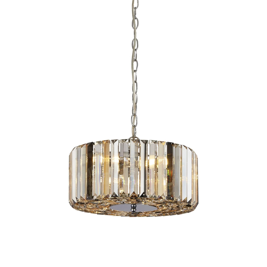 Lampadario Contemporaneo Chapeau Acciaio Cromo Vetro Ambra 3 Luci E27