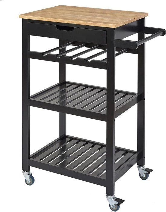 Carrello da servizio con ruote, per cucina, sala da pranzo, nero/noce, 40 x 62,5 x 85,5 cm