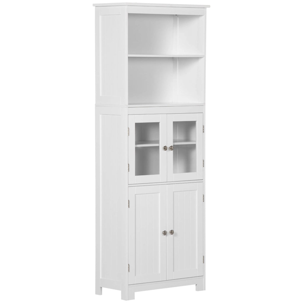 Mobile Dispensa con 2 Ripiani Aperti e 2 Armadietti con Ante 60x30x162 cm in MDF e Vetro Bianco