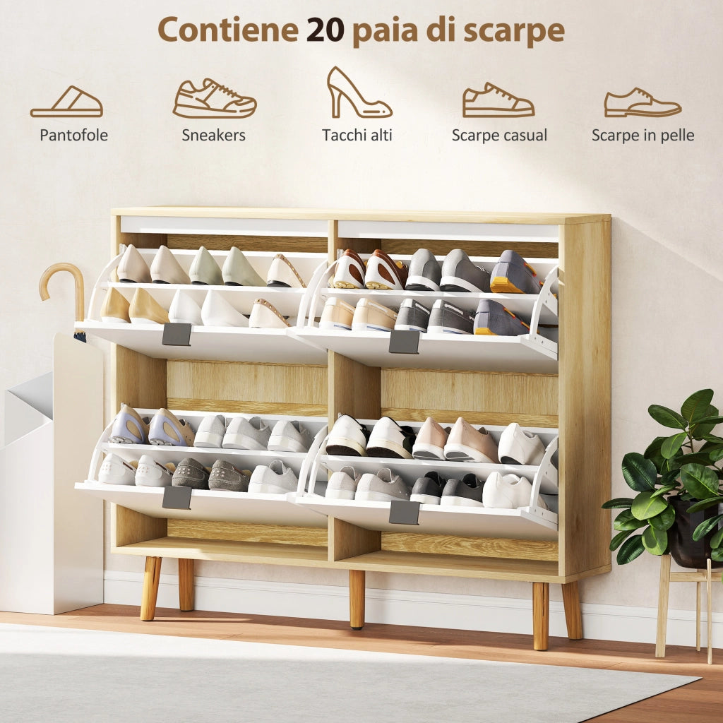 Scarpiera Moderna con 4 Cassetti ¨C Zephmum ¨C 105x24x92.5 cm, Bianco