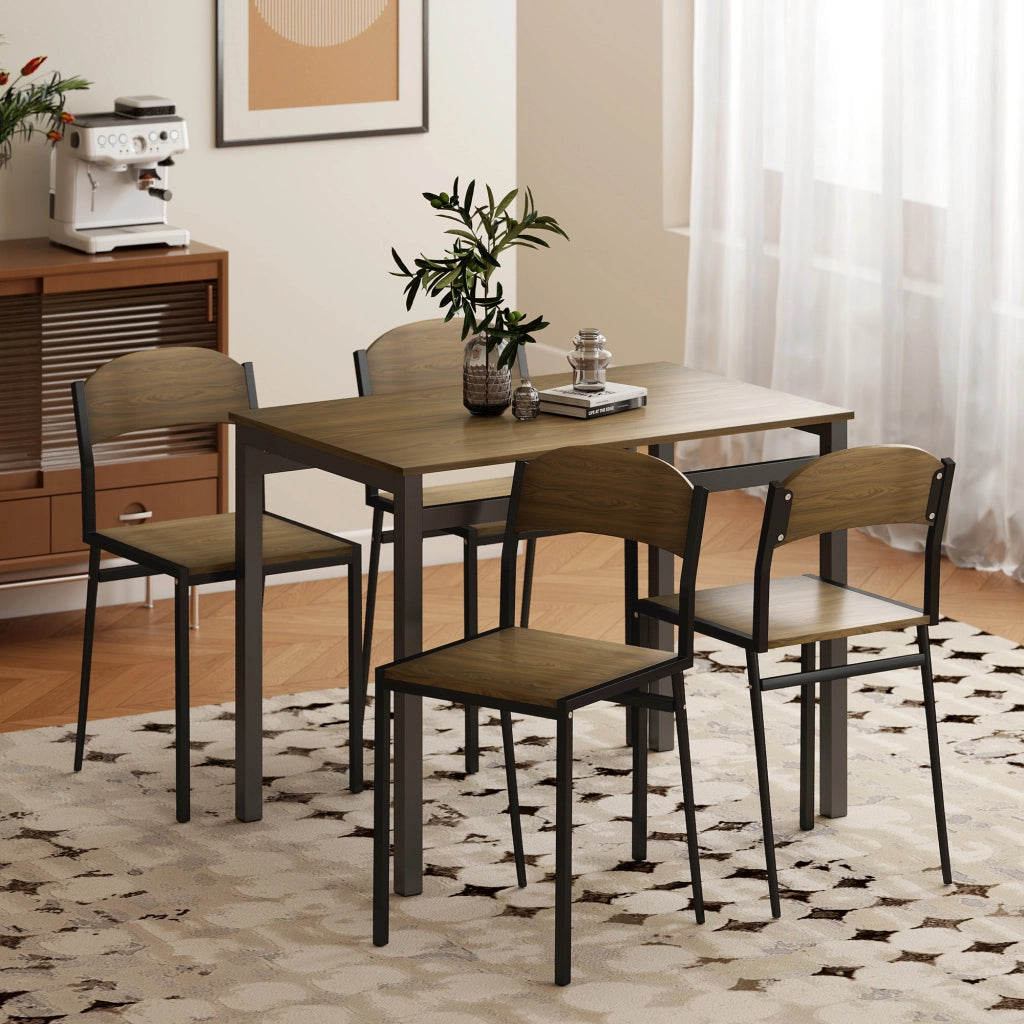 Tavolo da pranzo allungabile con 4 sedie ¨C zephmum ¨C marrone scuro, metallo, 90x200