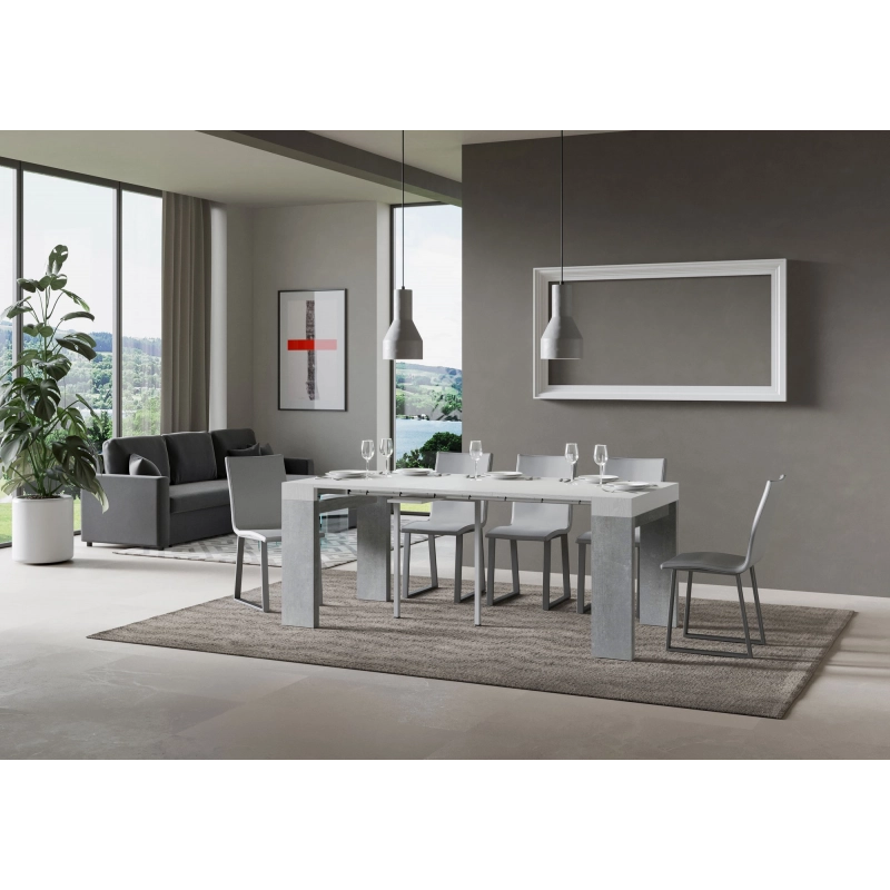 Consolle allungabile 90x40/300 cm Roxell Mix piano Bianco Frassino - Bianco Frassino/Cemento