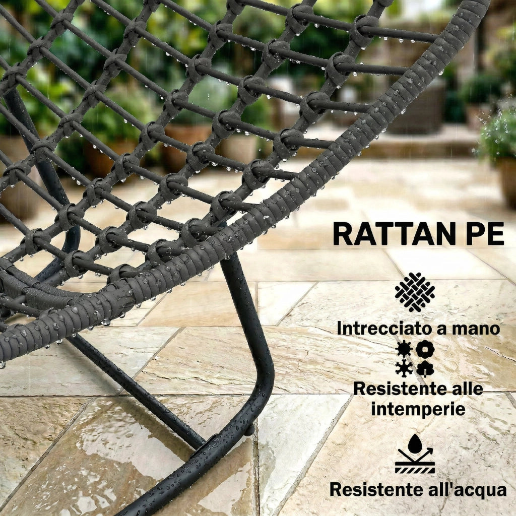 Sedia a Dondolo ¨C Zephmum ¨C Rattan Grigio Scuro con Cuscino