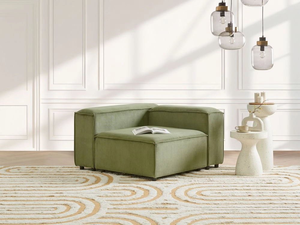 Divano angolare modulo 1 posto in velluto a coste in poliestere verde gambe nere rivestito a destra Soggiorno moderno