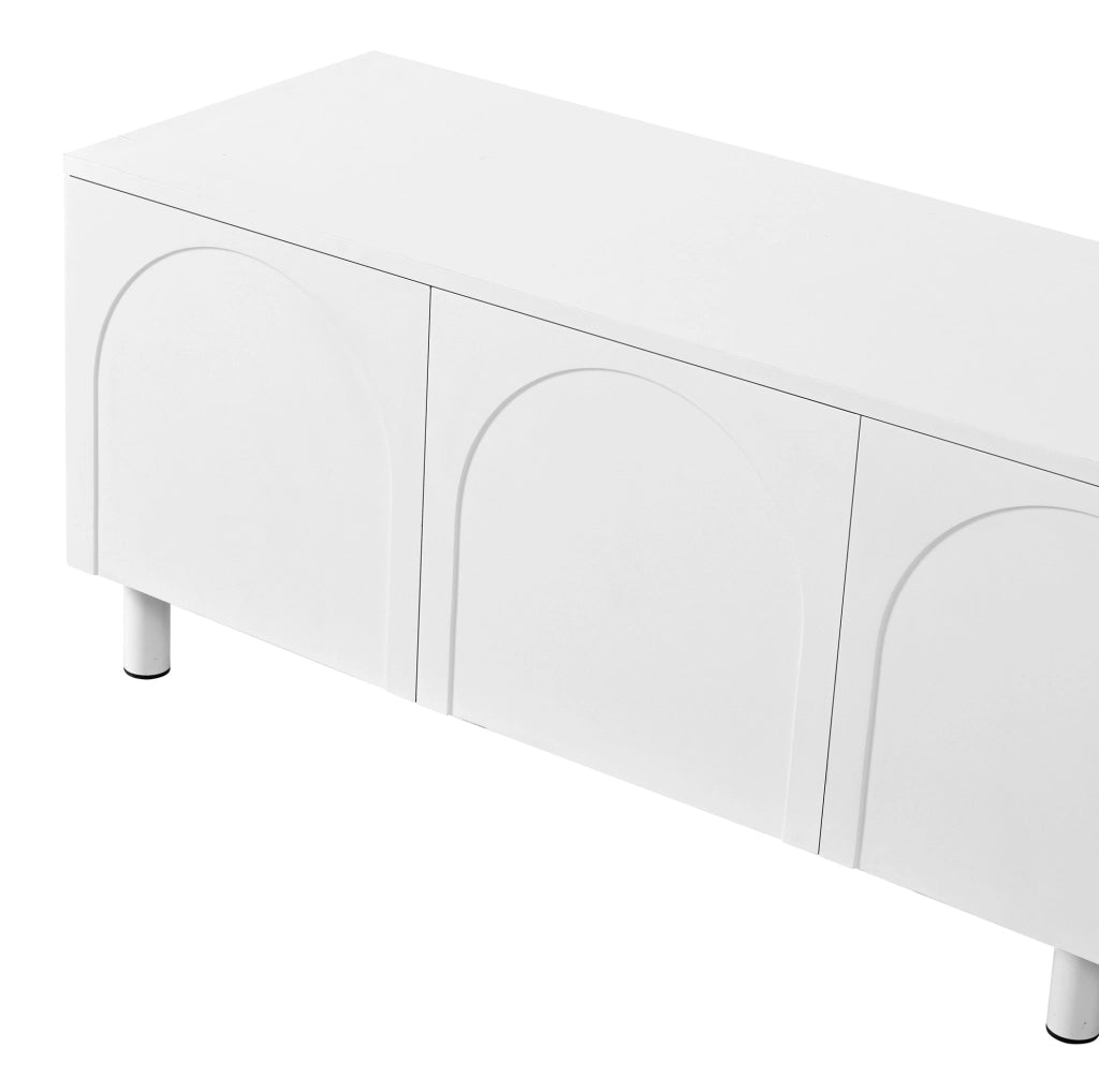 Mobile TV 180x38x45 cm con 5 ante e passacavi; gambe in metallo; in PB e MDF; bianco