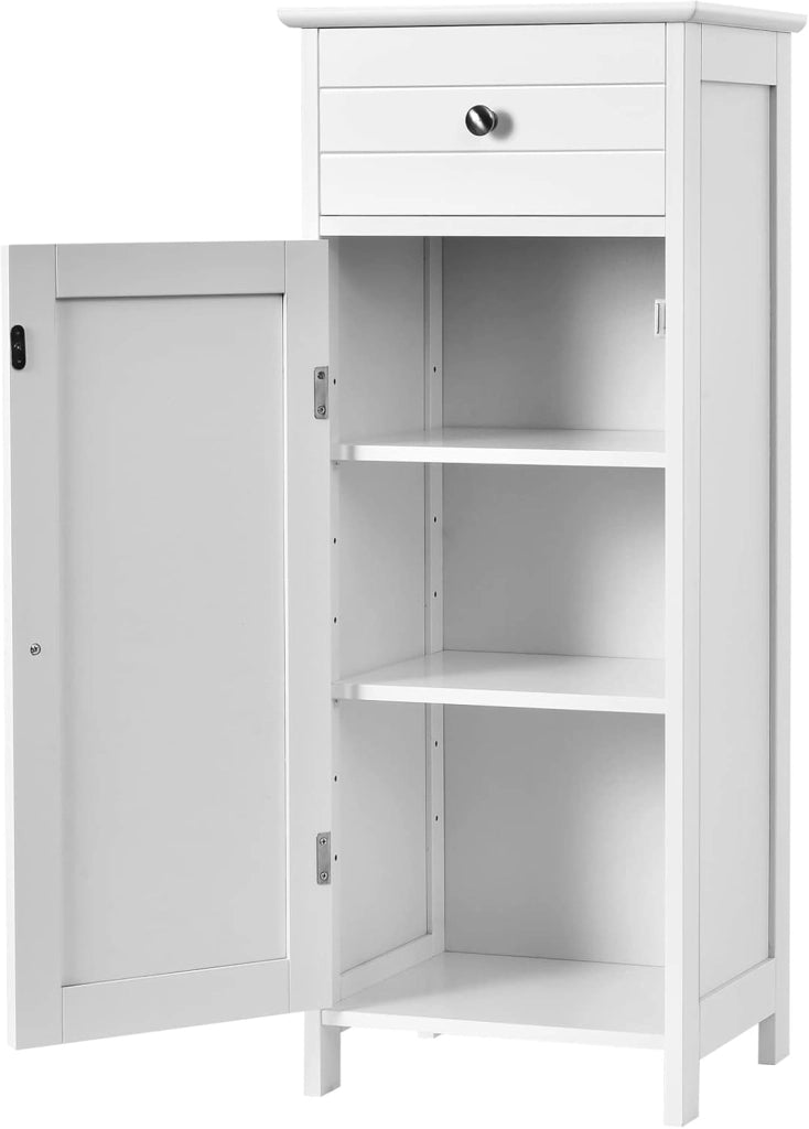 Armadietto da Bagno Autoportante 35x30x87cm, con Cassetto Anta Ripiani Regolabili a 7 Livelli, Mobiletto Bagno Salvaspazio Multiuso, con Dispositivo Antiribaltamento, per Ingresso Soggiorno (NERO)